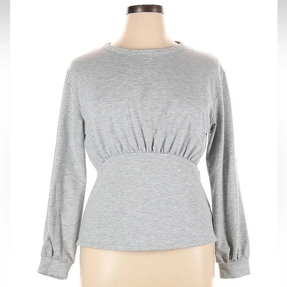 Lane Bryant Blouson Roundneck Long Sleeve Top Sweater Light Grey Plus Size 14/16 - Picture 1 of 5
